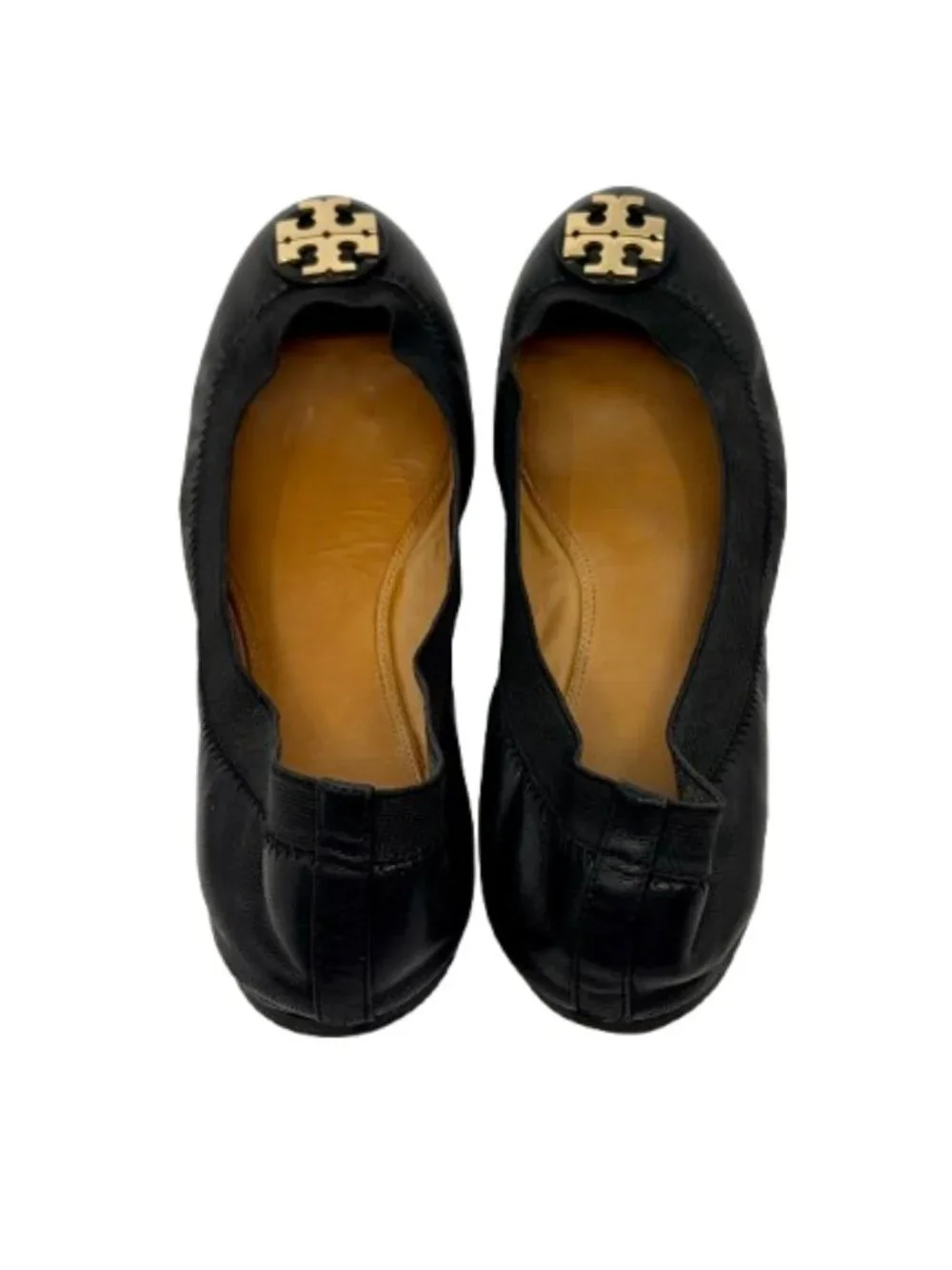 TORY BURCH~Claire Elastic Leather Ballet Flats – Perfect Black / Gold – Size 8.5